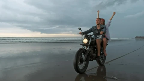 Stock Video Couple Touring A Beach Riding A Motorcycle Live Wallpaper For PC - Free Live Wallpaper