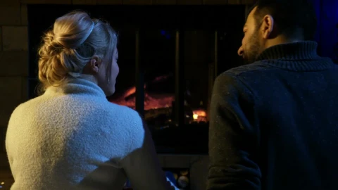 Stock Video Couple Sitting In Front Of The Fireplace Live Wallpaper For PC - Free Live Wallpaper