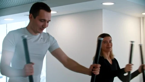 Stock Video Couple Of Friends Doing Cardio Exercise In The Gym Live Wallpaper For PC - Free Live Wallpaper