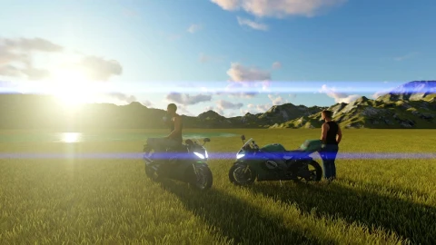 Stock Video Couple Of D Motorcyclists Watching The Sunrise Live Wallpaper For PC - Free Live Wallpaper
