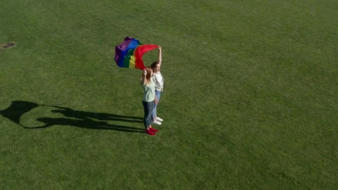 Stock Video Couple Holding A Rainbow Flag In The Wind Live Wallpaper For PC - Free Live Wallpaper