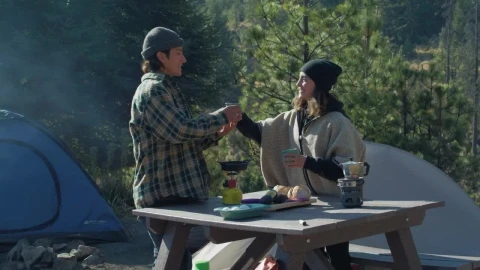 Stock Video Couple Having Coffee In A Campsite Live Wallpaper For PC - Free Live Wallpaper