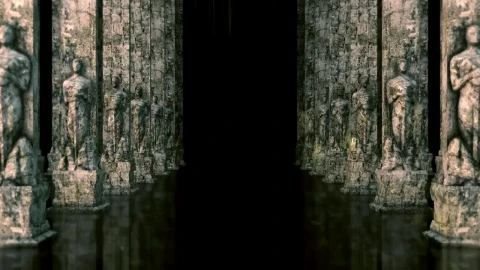 Stock Video Corridor With Columns Shaped Like Human Statues Live Wallpaper For PC - Free Live Wallpaper