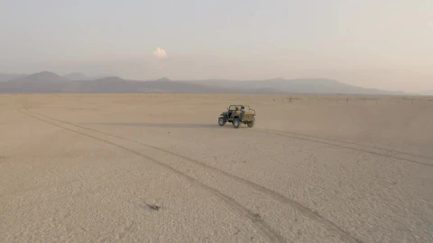 Stock Video Convertible Jeep Crossing A Large Desert In Aerial Shot Live Wallpaper For PC - Free Live Wallpaper