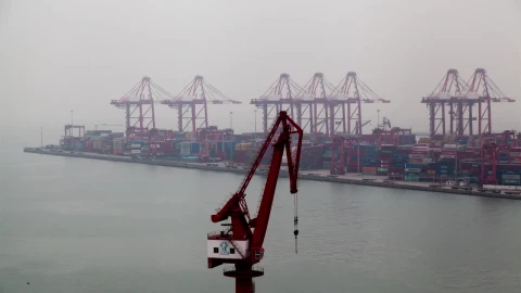 Stock Video Container Terminal With Cranes On A Foggy Day Live Wallpaper For PC - Free Live Wallpaper