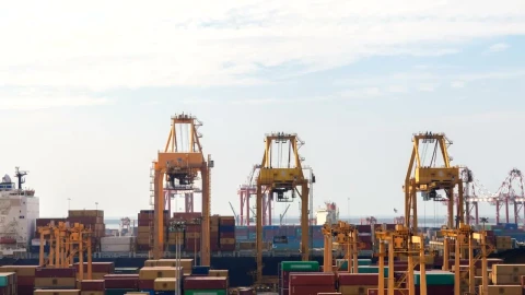 Stock Video Container Cranes Unloading A Cargo Ship Live Wallpaper For PC - Free Live Wallpaper