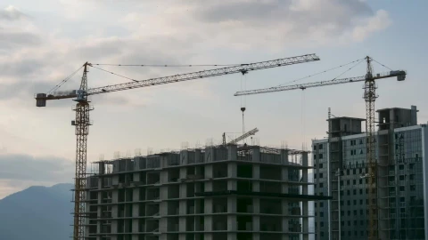 Stock Video Construction Site And Cranes Working Time Lapse Live Wallpaper For PC - Free Live Wallpaper