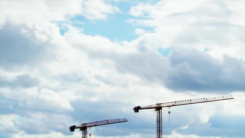 Stock Video Construction Crane Towers Under Cloudy Sky Live Wallpaper For PC - Free Live Wallpaper