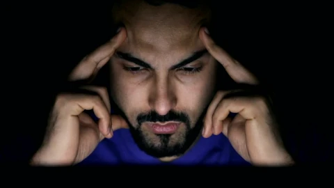 Stock Video Confused Man In Dark Room Stares At Laptop Screen Live Wallpaper For PC - Free Live Wallpaper