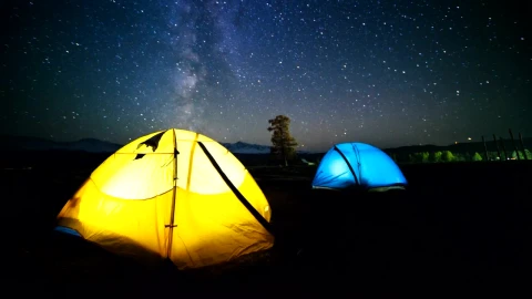 Stock Video Colorful Lit Tents With Time Lapse Of Night Sky And Live Wallpaper For PC - Free Live Wallpaper