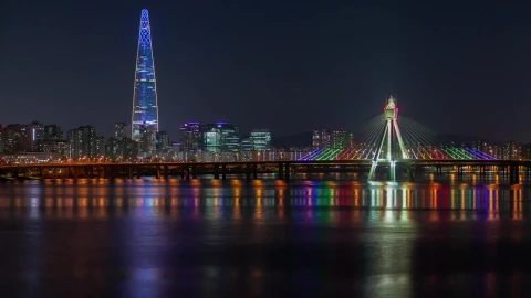 Stock Video Colorful Illuminated Bridge And Water Reflections Live Wallpaper For PC - Free Live Wallpaper