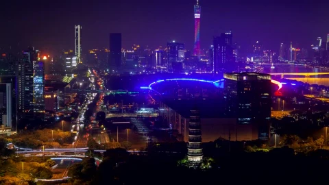 Stock Video Colorful Guangzhou Cityscape At Night Live Wallpaper For PC - Free Live Wallpaper