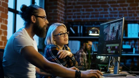 Stock Video Colleagues Working On Video Editing Live Wallpaper For PC - Free Live Wallpaper