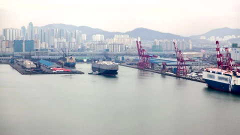 Stock Video Coast With Cargo Ships Seen From The Heights Live Wallpaper For PC - Free Live Wallpaper
