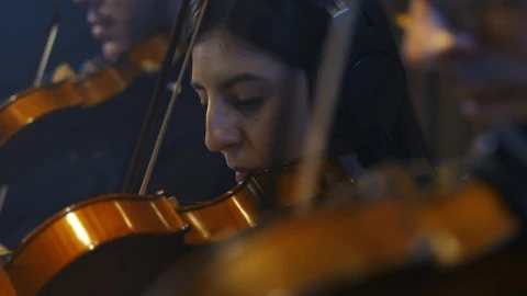 Stock Video Face Of A Female Violinist Playing In A Group Live Wallpaper For PC - Free Live Wallpaper