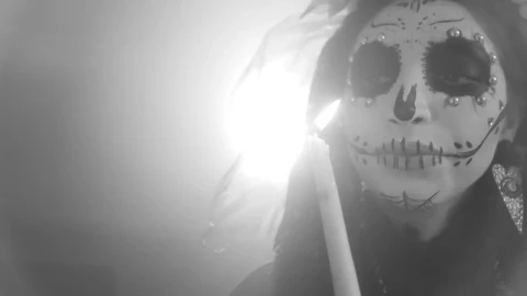 Stock Video Face Of A Catrina With A Candle Black And White Live Wallpaper For PC - Free Live Wallpaper