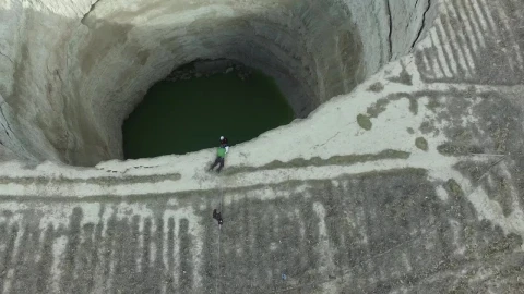 Stock Video Explorer Descending In A Deep Sinkhole Live Wallpaper For PC - Free Live Wallpaper
