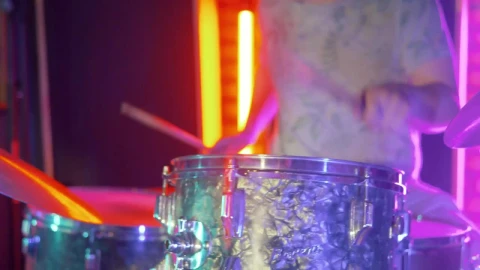 Stock Video Experienced Drummer Performing On Stage With Lights Live Wallpaper For PC - Free Live Wallpaper