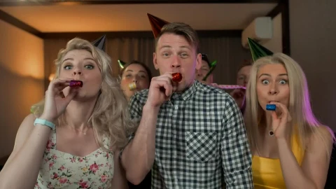 Stock Video Excited Young People Partying With Party Hats Live Wallpaper For PC - Free Live Wallpaper