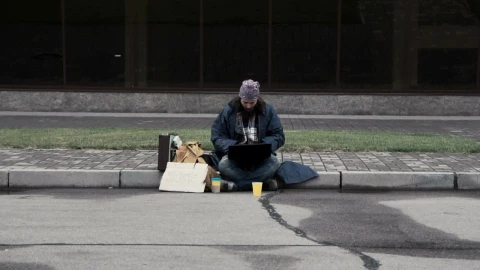 Stock Video Excited Homeless Man With Laptop Live Wallpaper For PC - Free Live Wallpaper