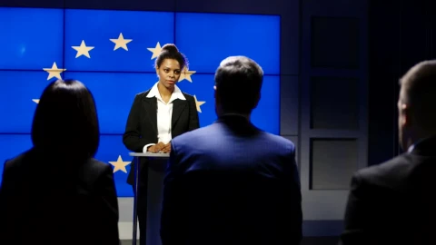Stock Video European Politician Talking In Front Of Reporters Live Wallpaper For PC - Free Live Wallpaper