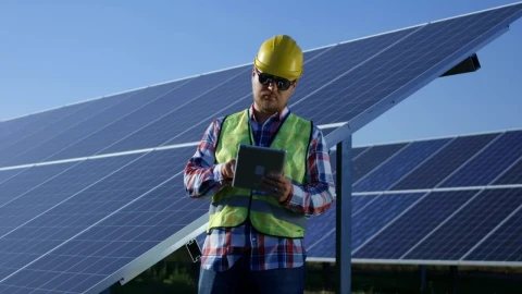 Stock Video Engineer With A Tablet In The Solar Panels Field Live Wallpaper For PC - Free Live Wallpaper