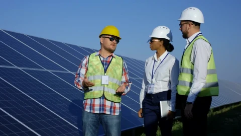 Stock Video Electrical Workers Checking Solar Panels Live Wallpaper For PC - Free Live Wallpaper