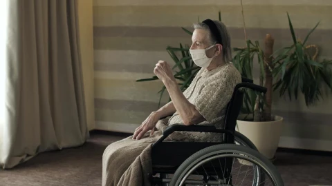 Stock Video Elderly Woman In A Wheelchair Wearing Mask Live Wallpaper For PC - Free Live Wallpaper
