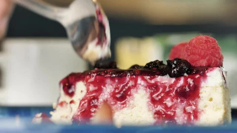Stock Video Eating Raspberry Cheesecake With A Spoon Live Wallpaper For PC - Free Live Wallpaper