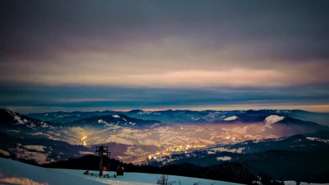 Stock Video Dusk From The Top Of A Snowy And Cloudy Mountain Live Wallpaper For PC - Free Live Wallpaper