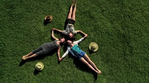 Stock Video Drone View Of Girls Lying On Grass In Star Pattern Live Wallpaper For PC - Free Live Wallpaper