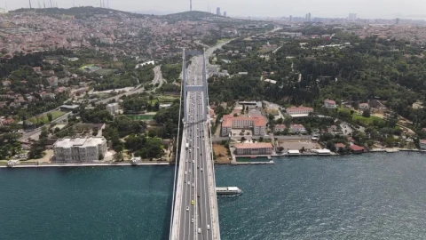 Stock Video Drone Tour Over A Citys Suspension Bridge Live Wallpaper For PC - Free Live Wallpaper