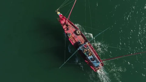 Stock Video Drone Following A Small Red Fishing Boat Live Wallpaper For PC - Free Live Wallpaper