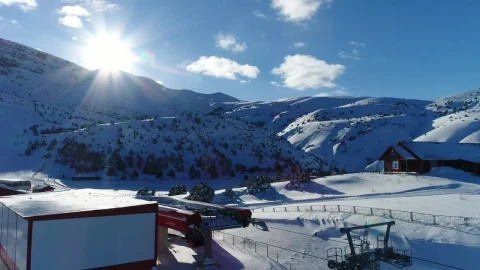 Stock Video Drone Flying Over A Ski Resort Live Wallpaper For PC - Free Live Wallpaper