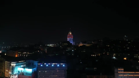 Stock Video Drone Flying Around Galata Tower At Night Live Wallpaper For PC - Free Live Wallpaper