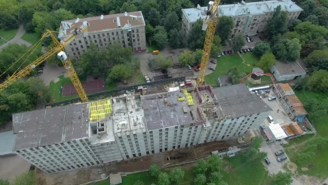 Stock Video Drone Flying Above Construction Cranes Live Wallpaper For PC - Free Live Wallpaper