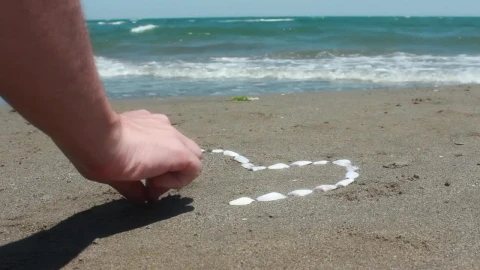 Stock Video Drawing A Heart On The Beach Using Oysters Live Wallpaper For PC - Free Live Wallpaper