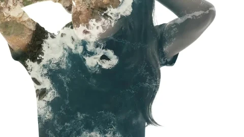Stock Video Double Exposure Video Of A Woman And A Cliff In Live Wallpaper For PC - Free Live Wallpaper