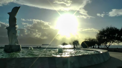 Stock Video Dolphin Statue In A Fountain On The Beach Live Wallpaper For PC - Free Live Wallpaper