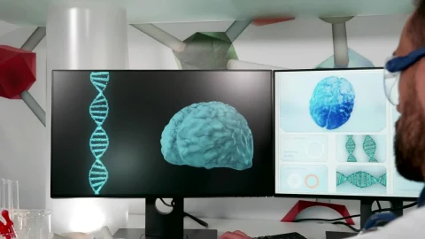 Stock Video Doctor Looks At Dna Model In Modern Research Lab Live Wallpaper For PC - Free Live Wallpaper