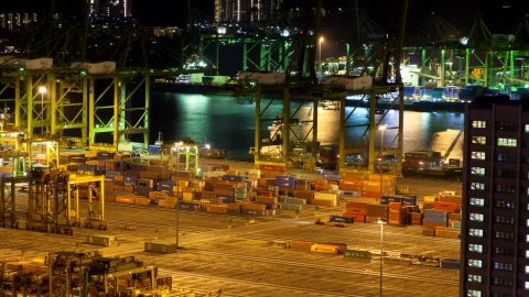 Stock Video Docks Of Singapore With Shipping Containers At Night Live Wallpaper For PC - Free Live Wallpaper
