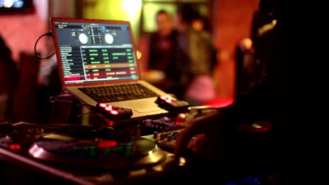 Stock Video Dj Behind The Turntables With A Computer Live Wallpaper For PC - Free Live Wallpaper