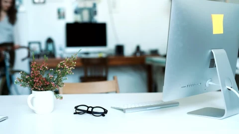 Stock Video Desk View Of Woman Walking Bike Into Modern Office Live Wallpaper For PC - Free Live Wallpaper