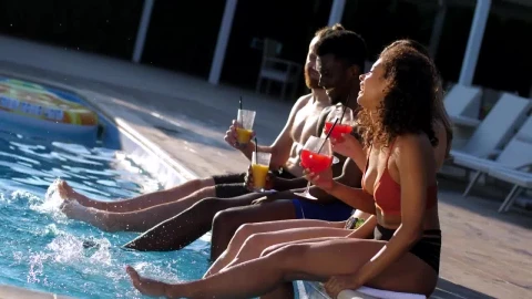 Stock Video Friends Enjoying A Drink By The Pool Live Wallpaper For PC - Free Live Wallpaper
