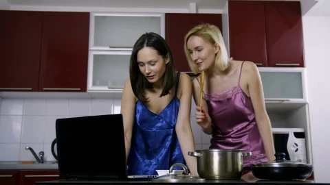 Stock Video Friends Cooking With The Help Of A Video Tutorial Live Wallpaper For PC - Free Live Wallpaper