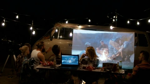 Stock Video Friends Camping Watching A Film On A Projector Live Wallpaper For PC - Free Live Wallpaper