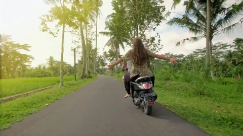 Stock Video Free Couple Riding Scooter On Tree Lined Road In Asia Live Wallpaper For PC - Free Live Wallpaper