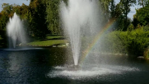 Stock Video Fountains In The Lake With A Rainbow Live Wallpaper For PC - Free Live Wallpaper