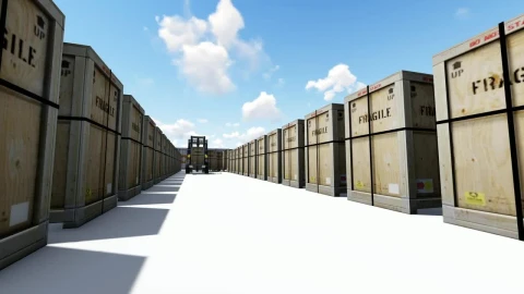 Stock Video Fork Crane Moving A Wooden Box Through A Box Aisle Live Wallpaper For PC - Free Live Wallpaper