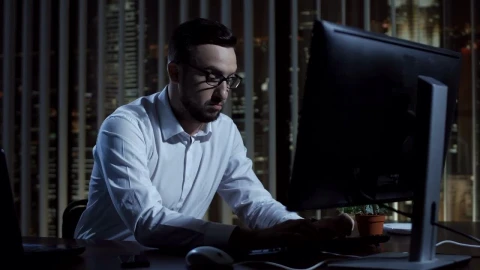 Stock Video Focused Businessman Working Late At Night Live Wallpaper For PC - Free Live Wallpaper